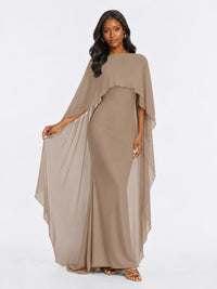Satin Cape Prom Dresses Meramid Maxi Dress