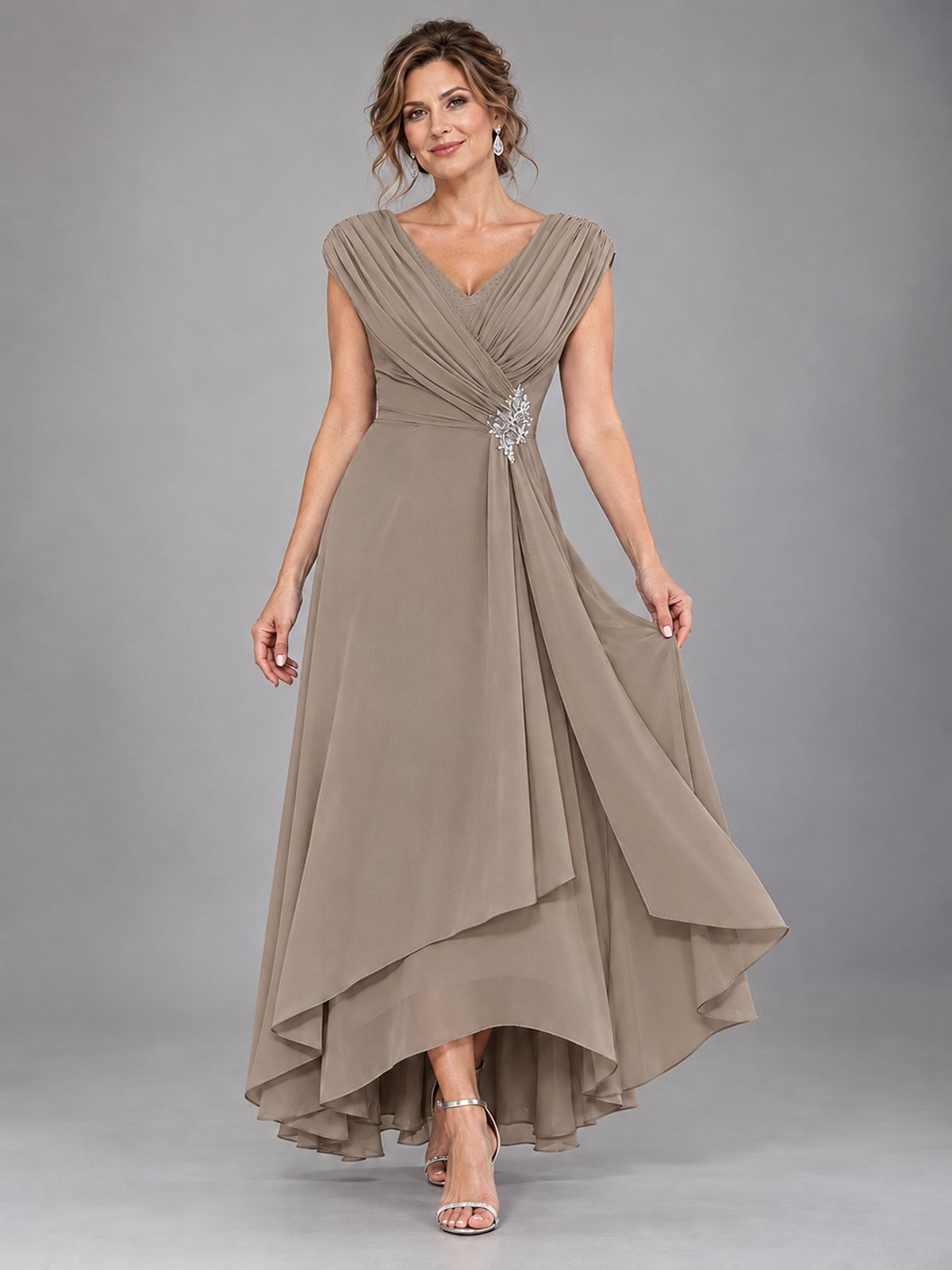 Cap Sleeve Chiffon A-Line Mother of the Bride Dress