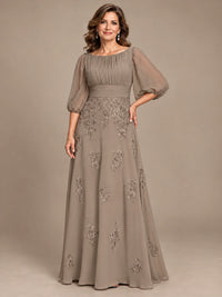A-Line Mother of the Bride Dress with Sheer Puff Sleeves