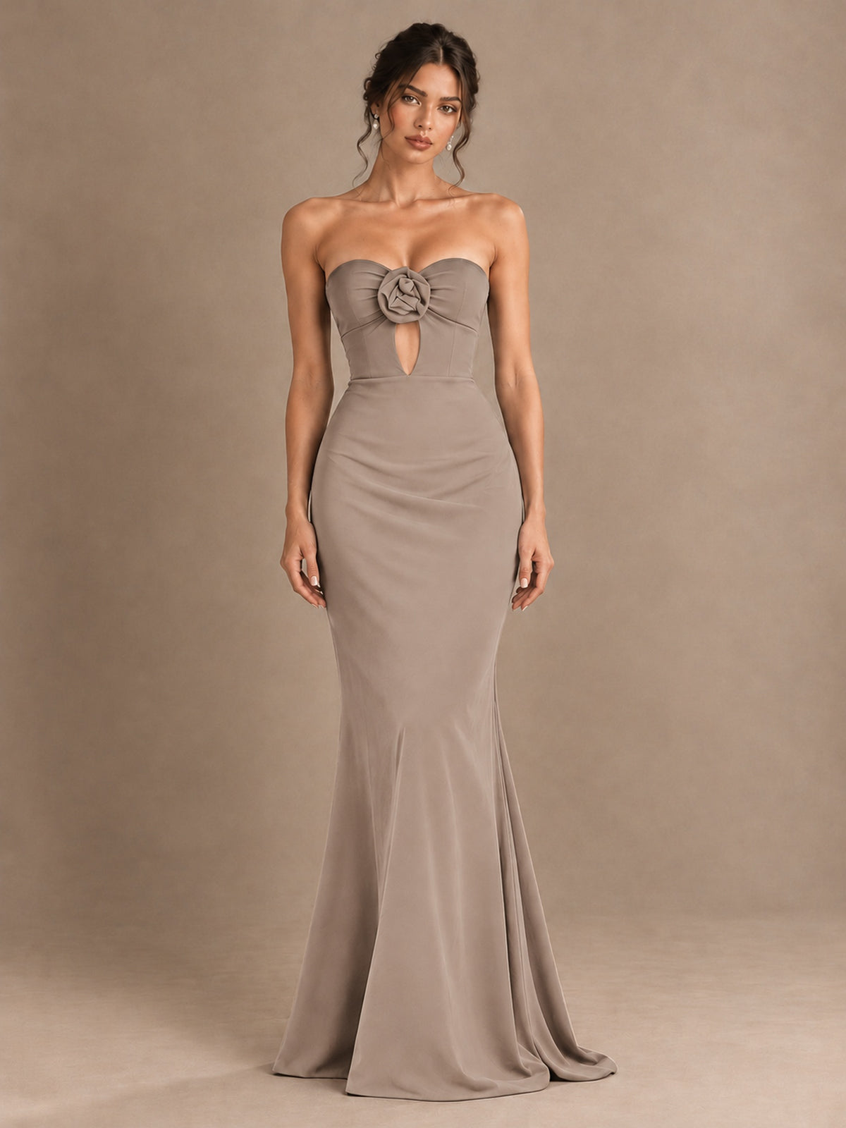 Emerald Green Strapless Mermaid Prom Dress with 3D Rose & Keyhole Cutout