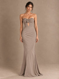 Emerald Green Strapless Mermaid Prom Dress with 3D Rose & Keyhole Cutout