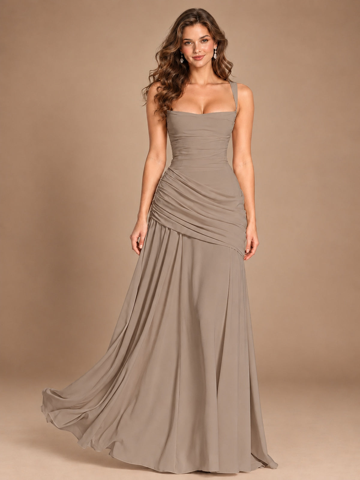 Butter Yellow Square Neck Ruched A-Line Prom Dress