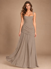 Butter Yellow Square Neck Ruched A-Line Prom Dress