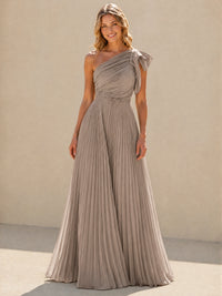 One Shoulder Pleated Chiffon A-Line Floor-Length Bridesmaid Dress