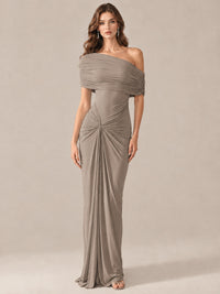 Elegant Draped Off Shoulder Ruched Mermaid Chiffon Formal Evening Gown