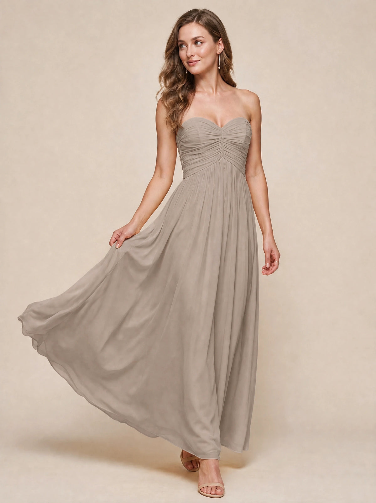 Strapless Pleated Chiffon A-Line Bridesmaid Dress