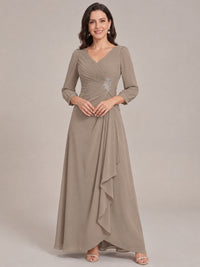 Taupe-Long Sleeve Chiffon Beaded Mother of The Bride Dresses for Women