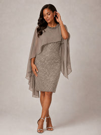 Floral Sheath Mother of the Bride Dress with Cape Overlay