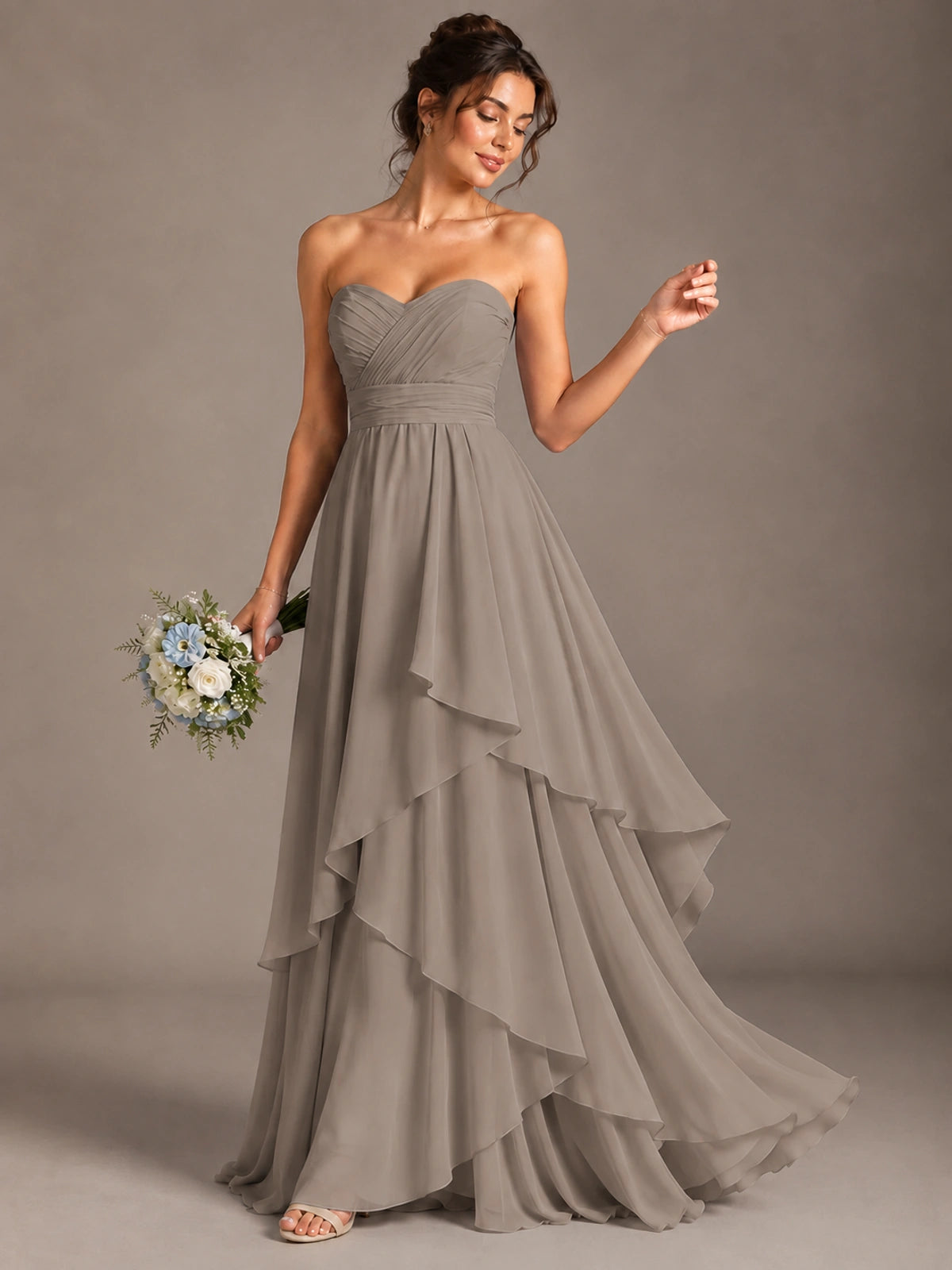Strapless Ruffle A-Line Maxi Dress