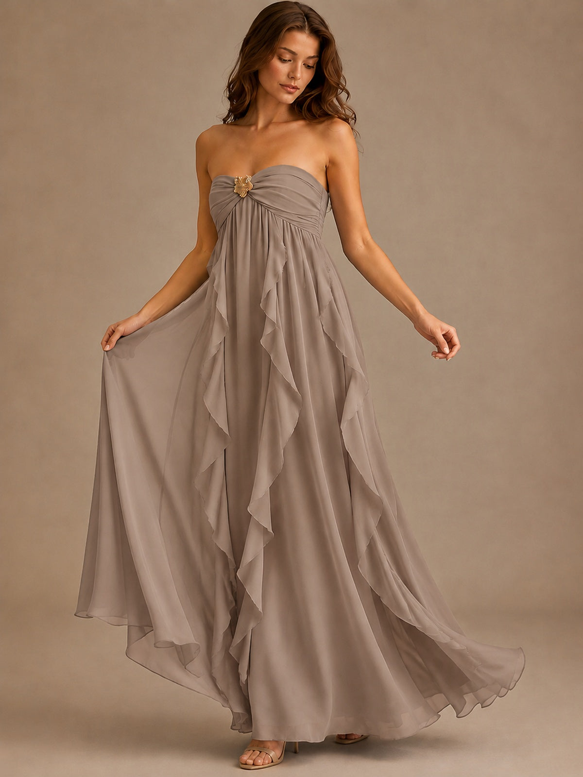 Srapless Sweetheart Chiffon Prom Dress Ruffle Formal Evening Gown