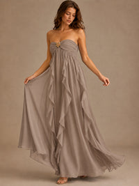 Srapless Sweetheart Chiffon Prom Dress Ruffle Formal Evening Gown