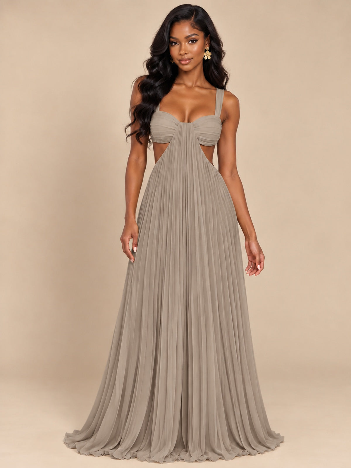 Butter Yellow Pleated Cutout Maxi Dress