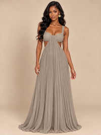 Butter Yellow Pleated Cutout Maxi Dress