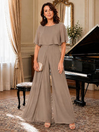 Chiffon Mother of the Bride Jumpsuit with Layered Cape Sleeves
