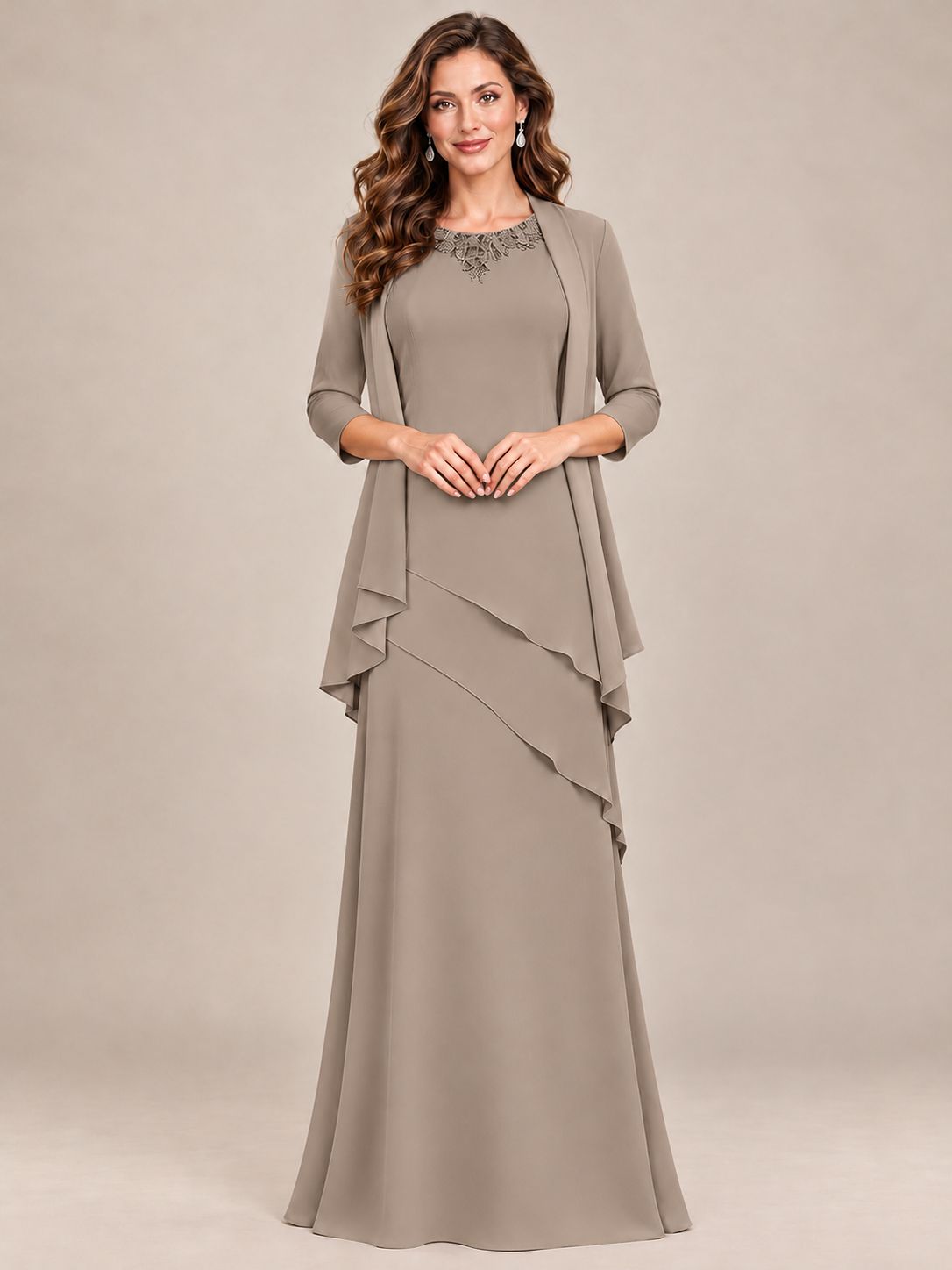 Dusty Blue Two-Piece Chiffon Mother of the Bride Dress with Jacket