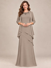 Dusty Blue Two-Piece Chiffon Mother of the Bride Dress with Jacket