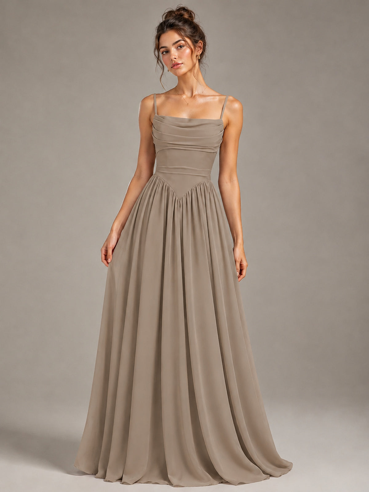 Spaghetti Strap Ruched Chiffon Maxi Dress with Backless