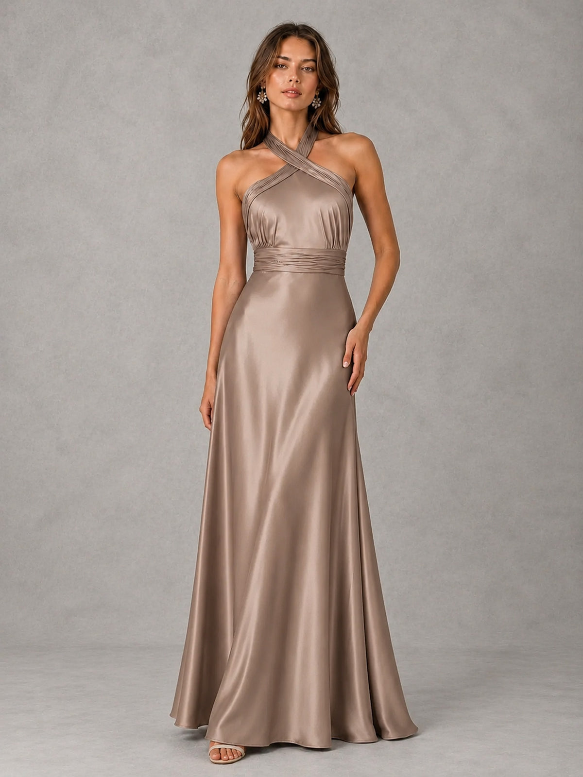 Sage Green Satin A-Line Bridesmaid Dress with Halter Neck