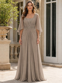Elegant V-Neck Sequined Chiffon Mother of the Bride Dress with Flutter Sleeves
