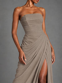 Strapless Bodycon Pleated Chiffon Formal Dress with Slit