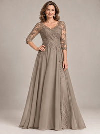 Sequin Lace A-Line Mother of the Bride Dress with 3/4 Sleeves