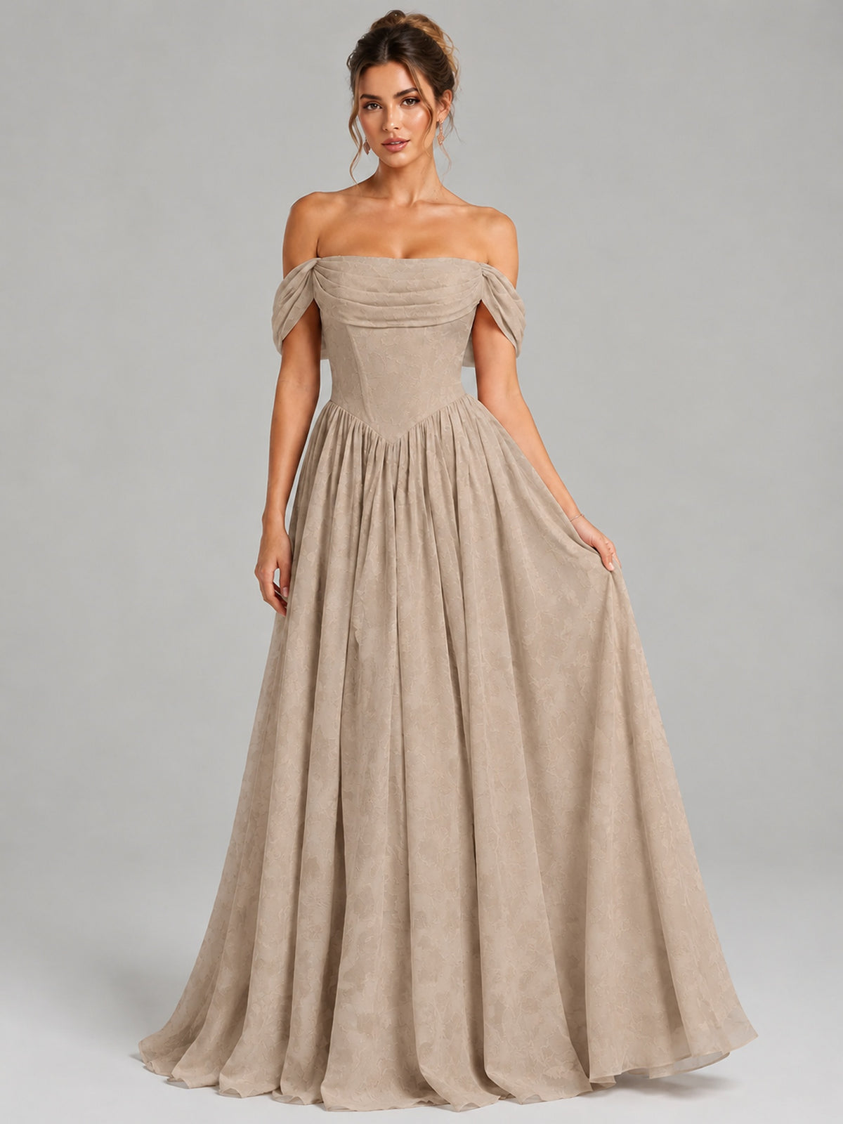 Off Shoulder Jacquard A-Line Maxi Dress