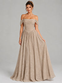 Off Shoulder Jacquard A-Line Maxi Dress