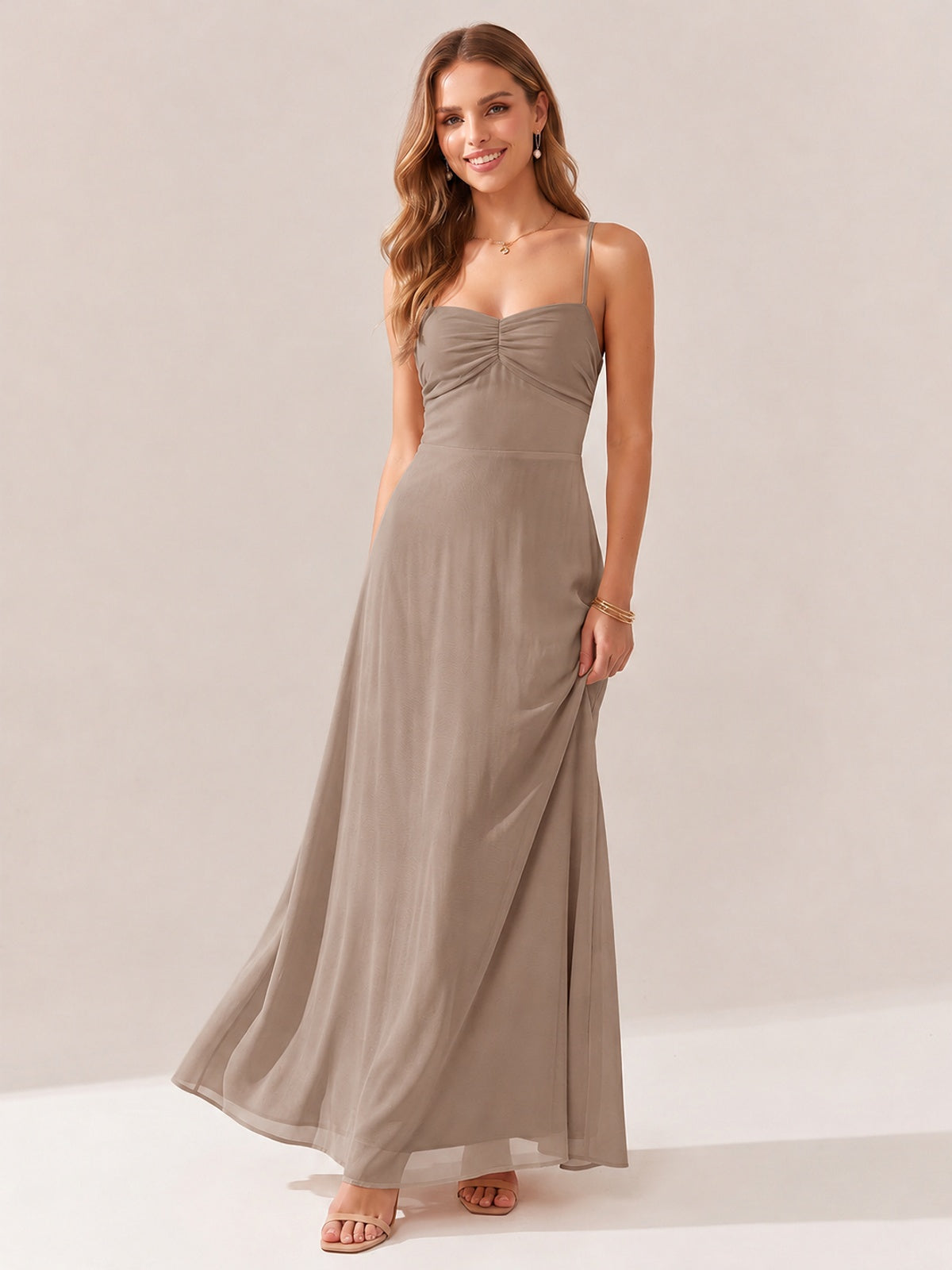JOVELLEE Yellow Sweetheart Ruched Bust Chiffon Maxi Dress