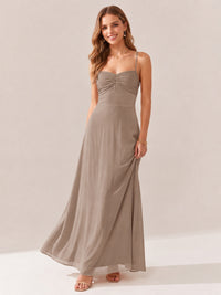 JOVELLEE Yellow Sweetheart Ruched Bust Chiffon Maxi Dress
