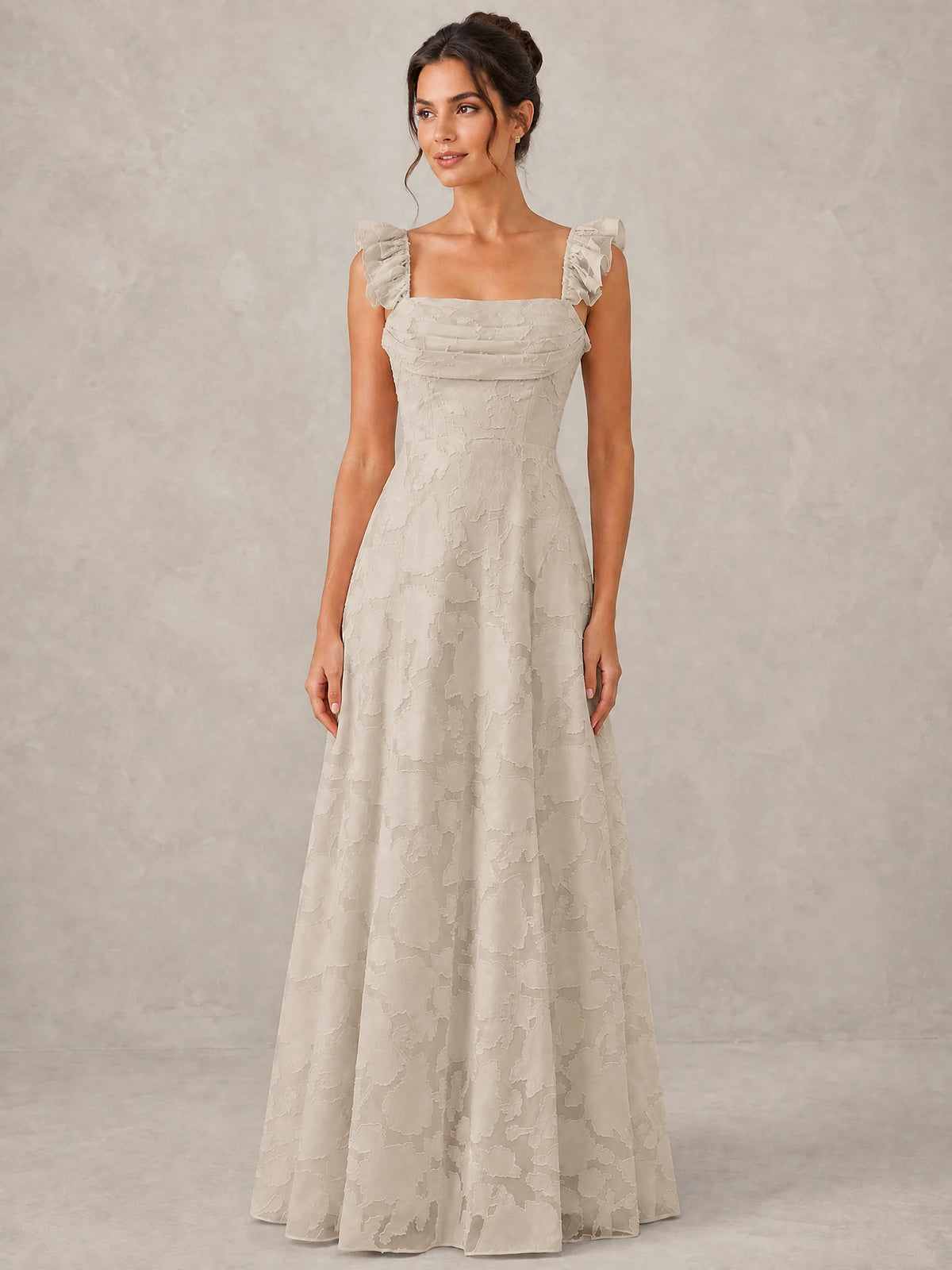 Jacquard Square Neck A-Line Maxi Dress