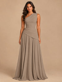 One Shoulder Prom Dress A-line Ruched Women Wedding Formal Gowns