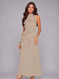 3D Floral Applique High Neck Prom Maxi Dress