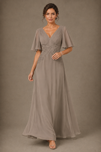 A-Line Chiffon Mother of the Bride Dress with Applique