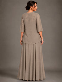 A-line 2 Pieces Chiffon Appliques Mother of The Bride Dresses with Jackets