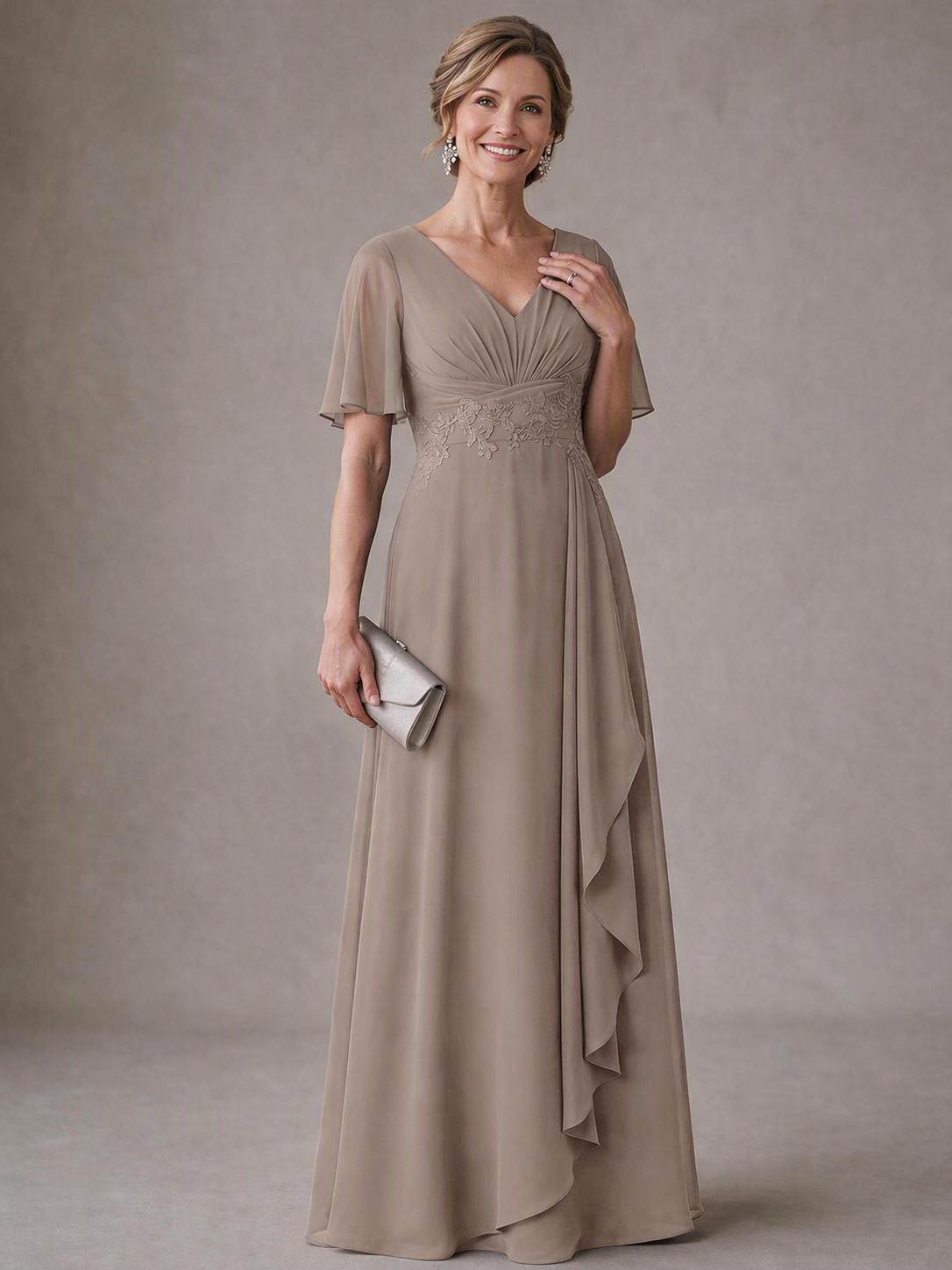 V-Neck Chiffon Lace Mother of the Bride Dresses