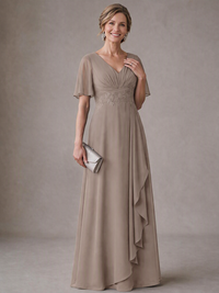 V-Neck Chiffon Lace Mother of the Bride Dresses