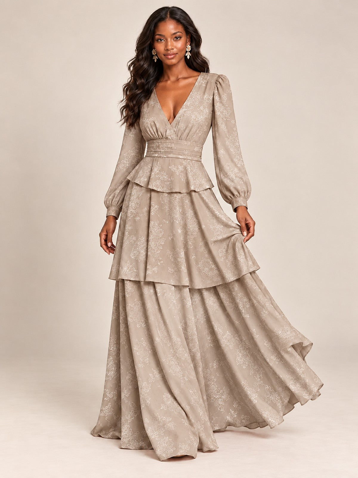 Blush Pink Floral Long Sleeve Maxi Dress