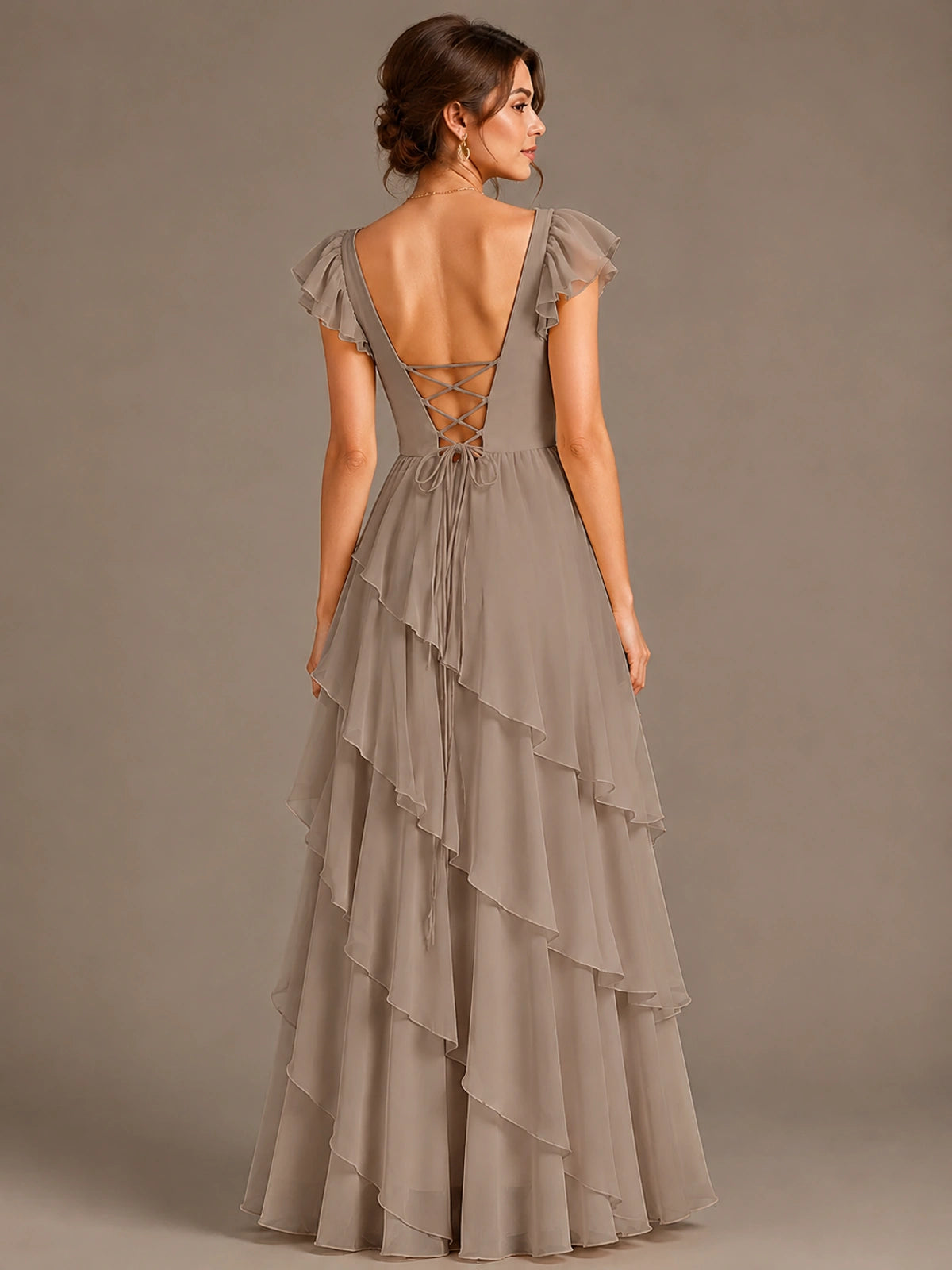 Ruffle Tiered V Neck Maxi Dress