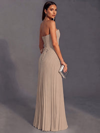 Strapless A-line Long Pleated Satin Prom Dress