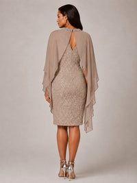 Floral Sheath Mother of the Bride Dress with Cape Overlay