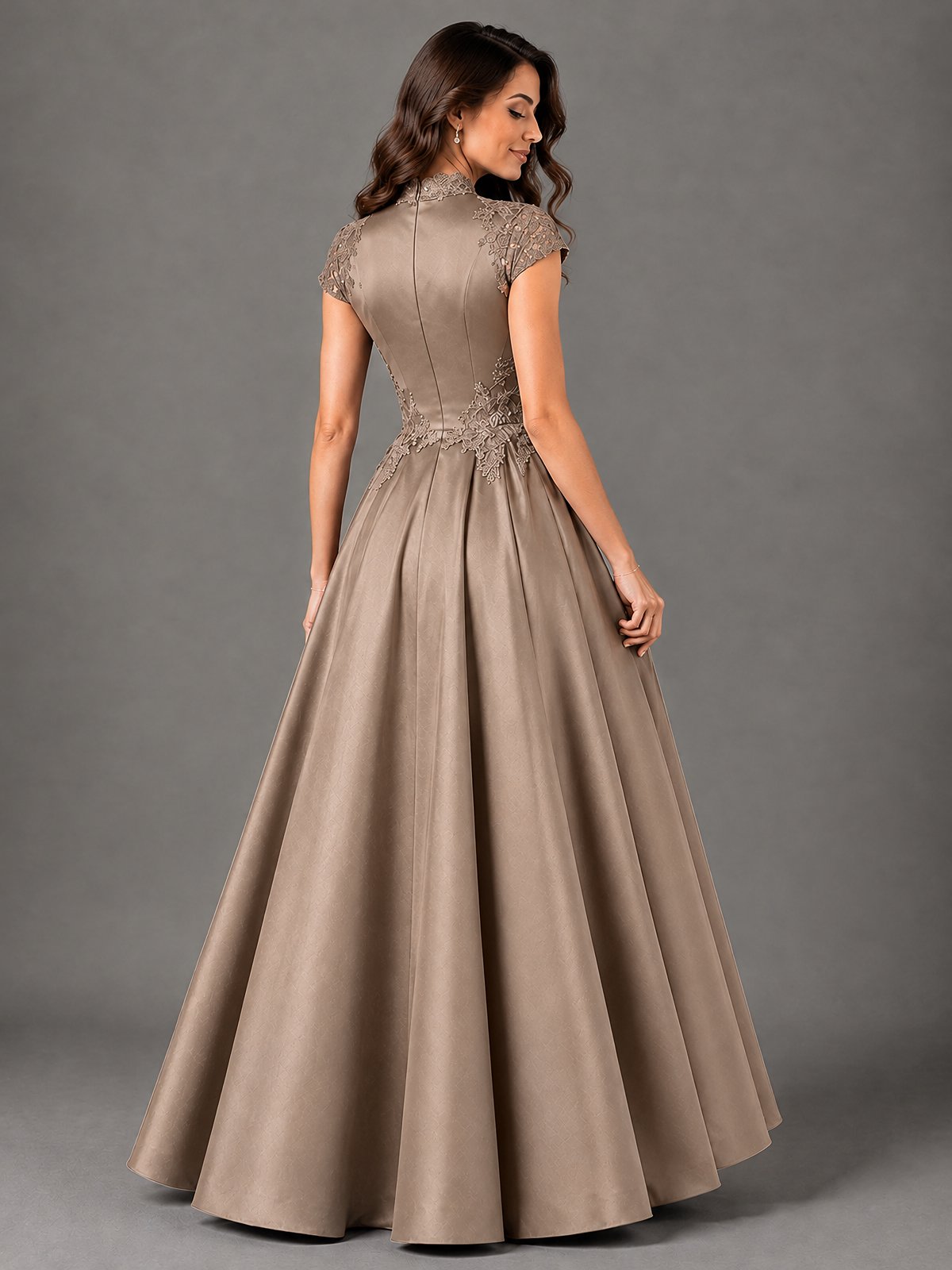 Lace Appliqué A-Line Satin Maxi Dress