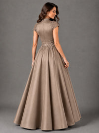 Lace Appliqué A-Line Satin Maxi Dress