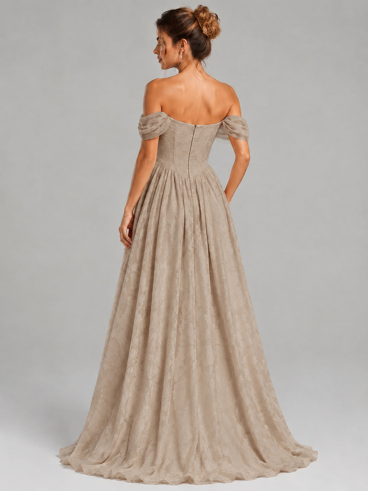 Off Shoulder Jacquard A-Line Maxi Dress