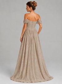 Off Shoulder Jacquard A-Line Maxi Dress