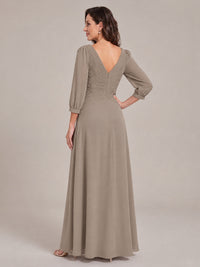 V-Neck Pleated Chiffon Mother of the Bride Dress with Flutter Sleeves