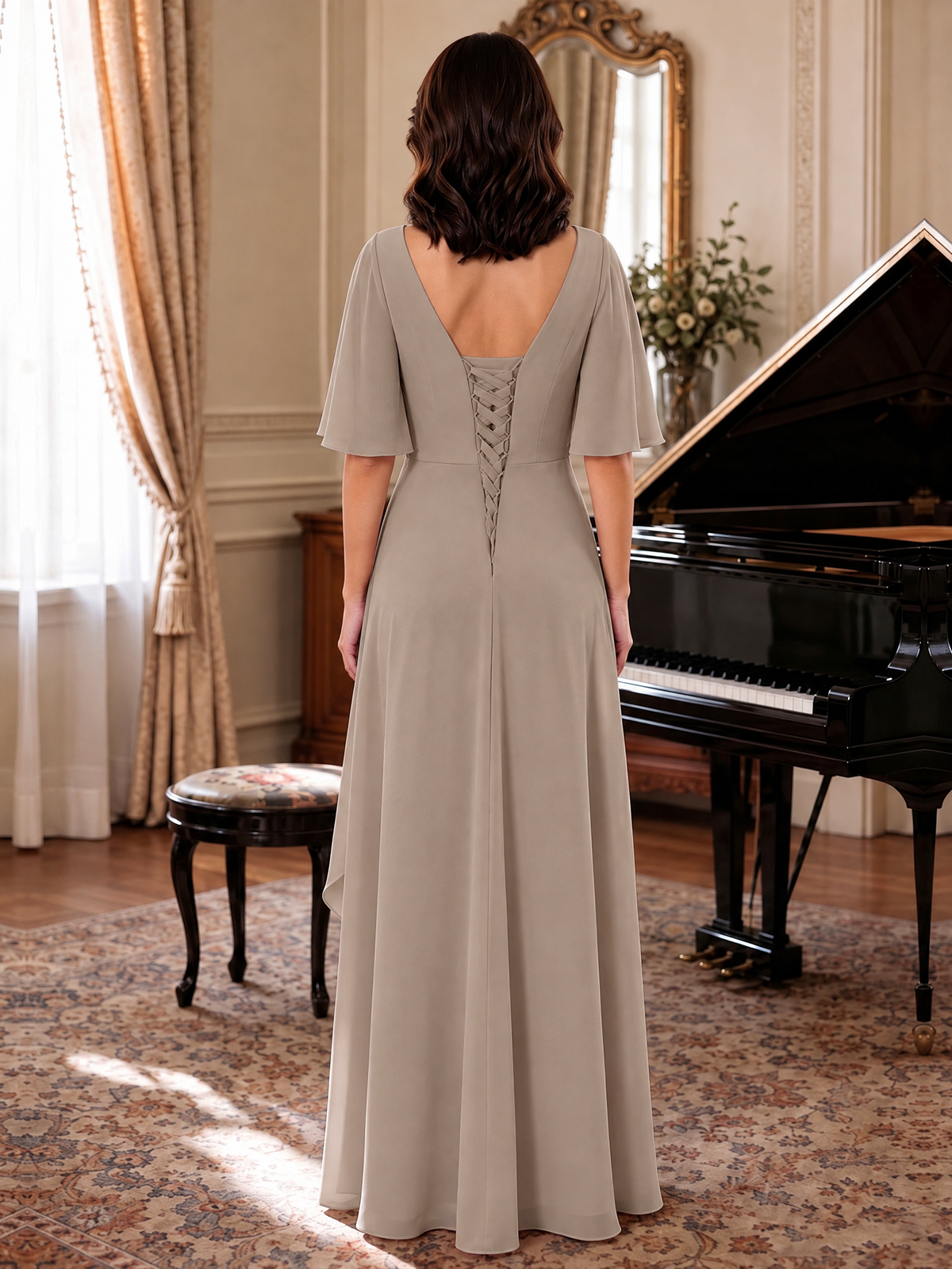 V-Neck Chiffon Lace Mother of the Bride Dresses