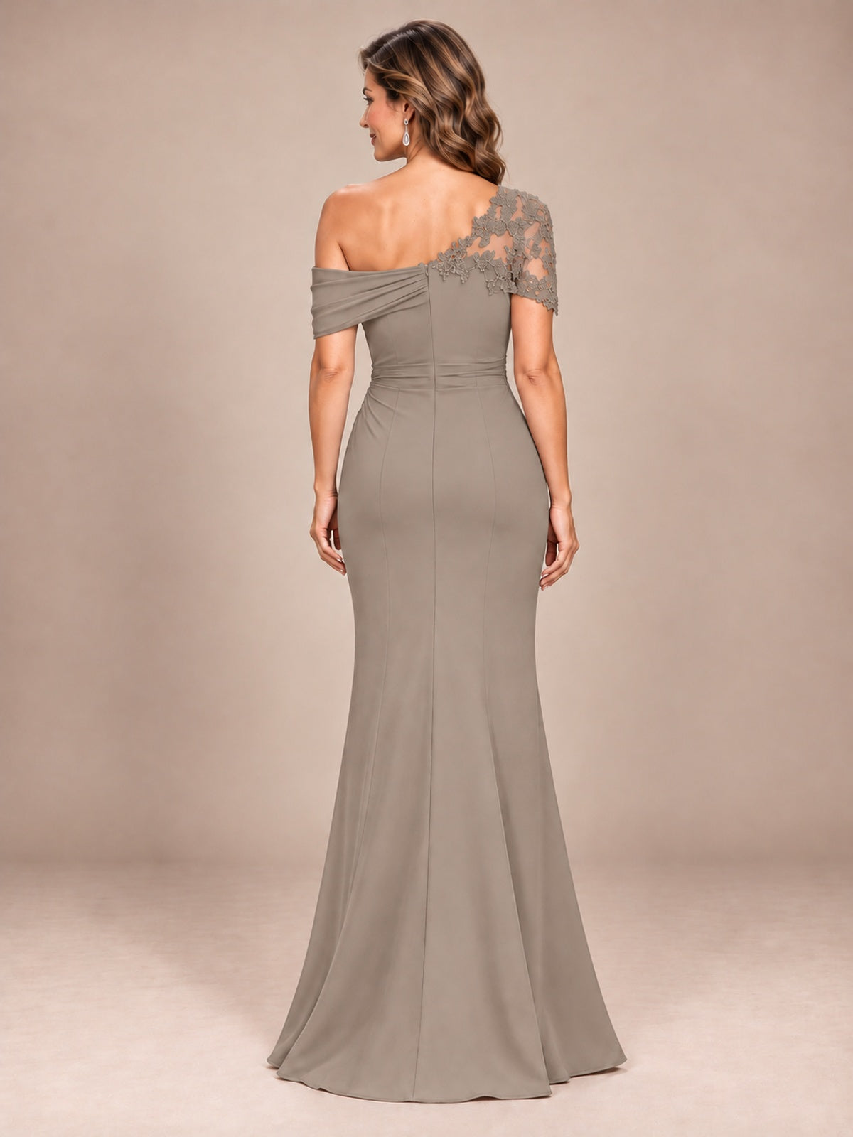 One Shoulder Chiffon Mother of The Bride Dress