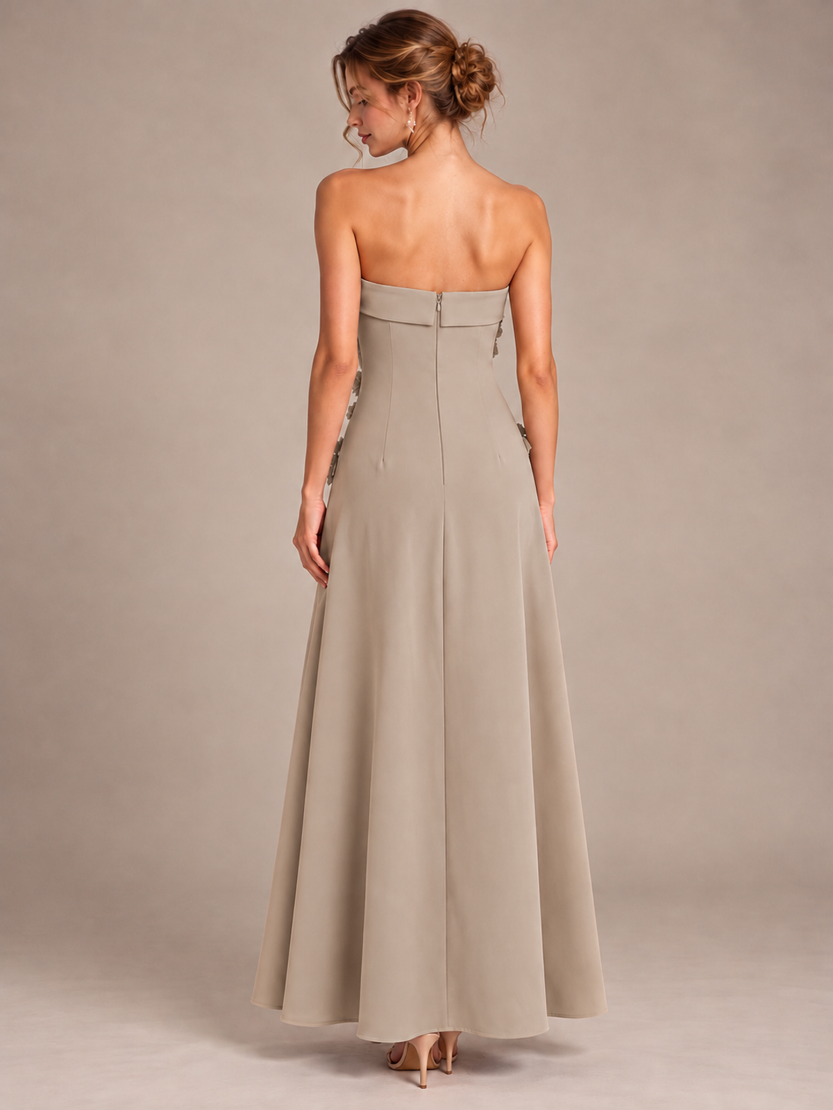Yellow Strapless 3D Floral Appliques Maxi Dress