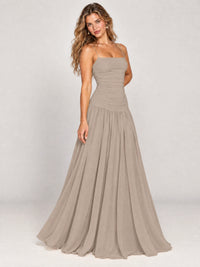 Butter Yellow Ruched Spaghetti Strap Drop-Waist Prom Dress