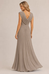Cowl Neck Ruched Chiffon Mother of the Bride Dress